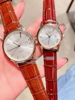 Hot Sale Replica Longines  Lovers Watch White Dial Stainless Steel Case Red Leather Strap Watch